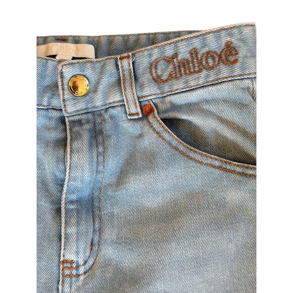 CHLOÉ Kids Wide Leg Jeans Light Wash Size 10 Girls Embroidered Logo - Picture 1 of 12
